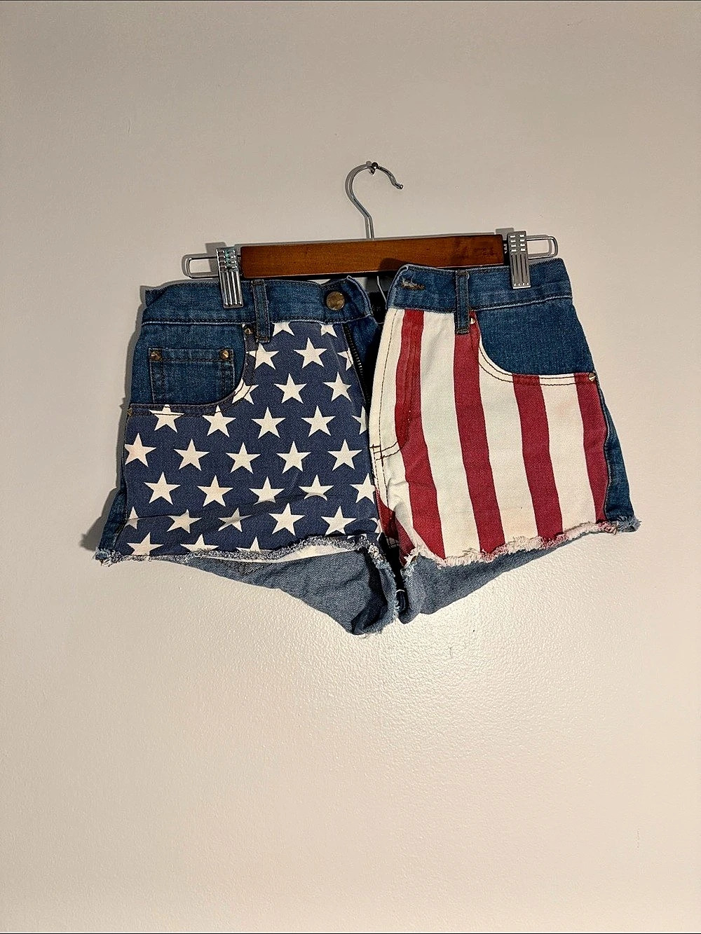 Forever 21 American Flag Denim Jean Shorts Waist 25